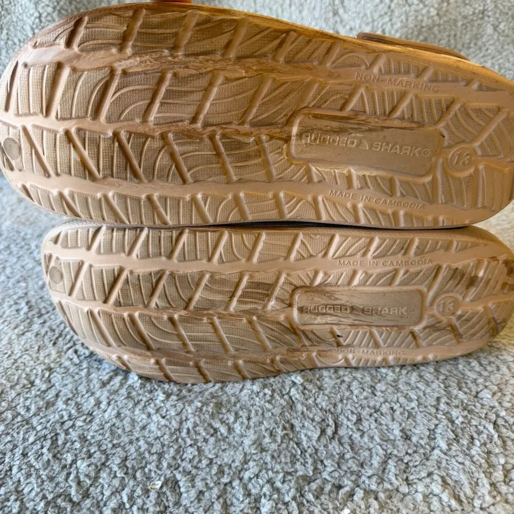 RUGGED SHARK Sandals Mens 13 Brown Marbled Slip-On Clog Comfort Floatable Beach